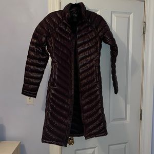 Northface purple long puffer coat. Size small